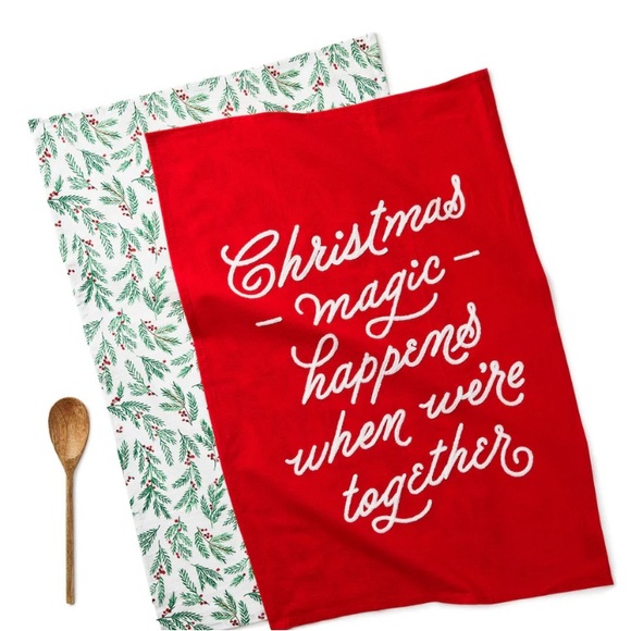 Hallmark Other - Hallmark Holiday Tea Towels and Wooden Spoon